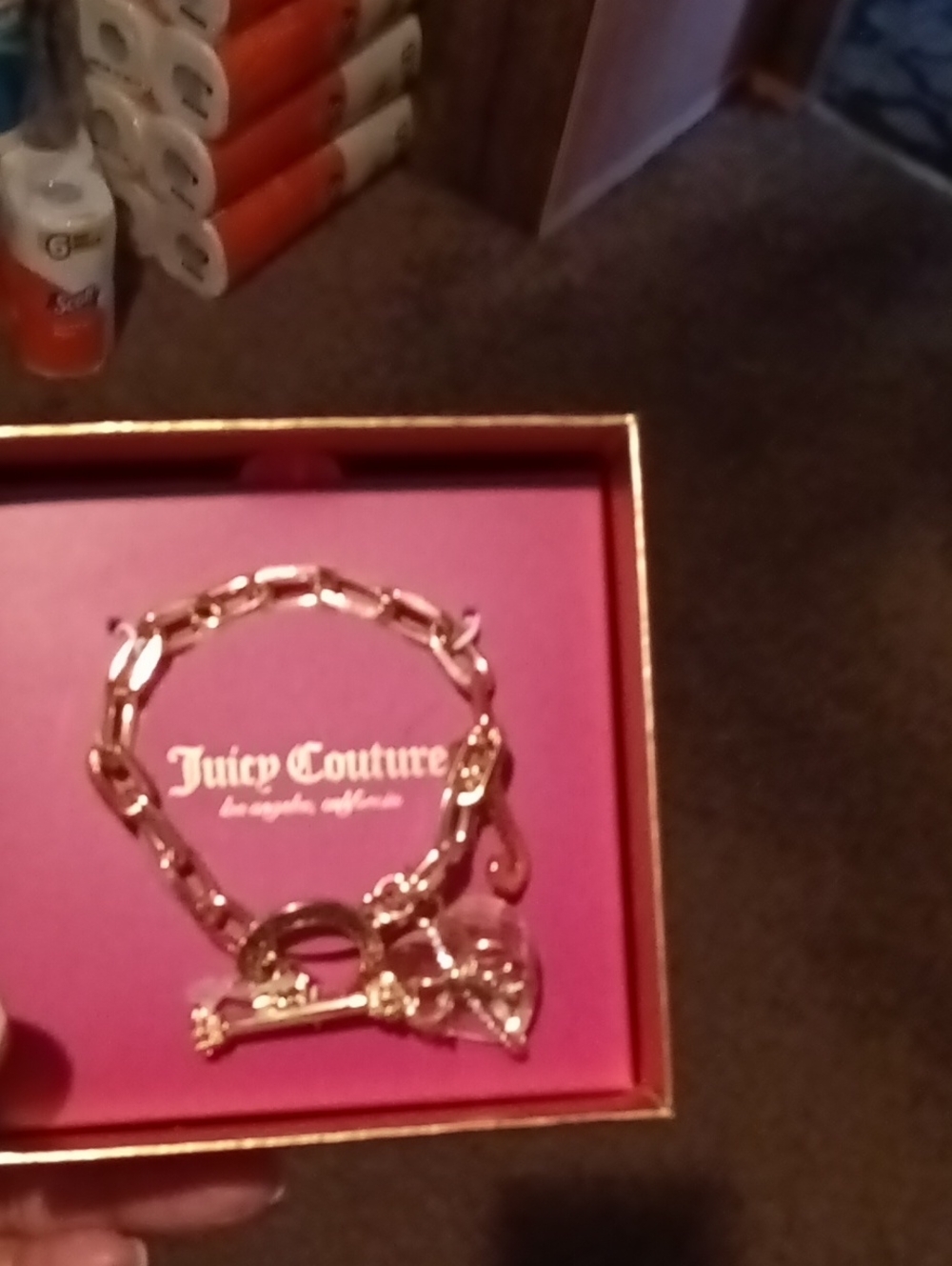 Juicy Couture Gold-Tone Charm Link Bracelet with Heart Charm